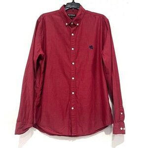 Express Mens 100% Cotton Dark Red Button Up Top Size Large 16-16 1/2